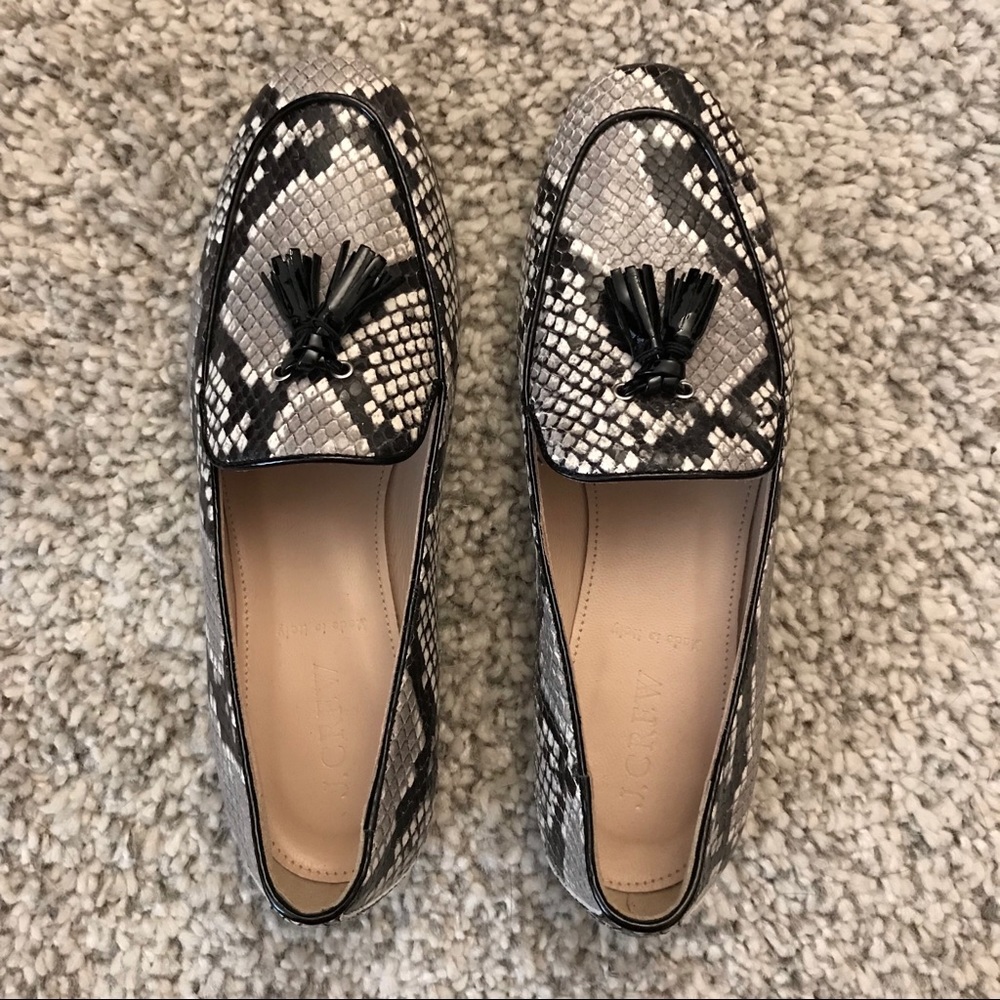 J. Crew Charlie Tassel Loafers Snakeskin NEW Sz 6